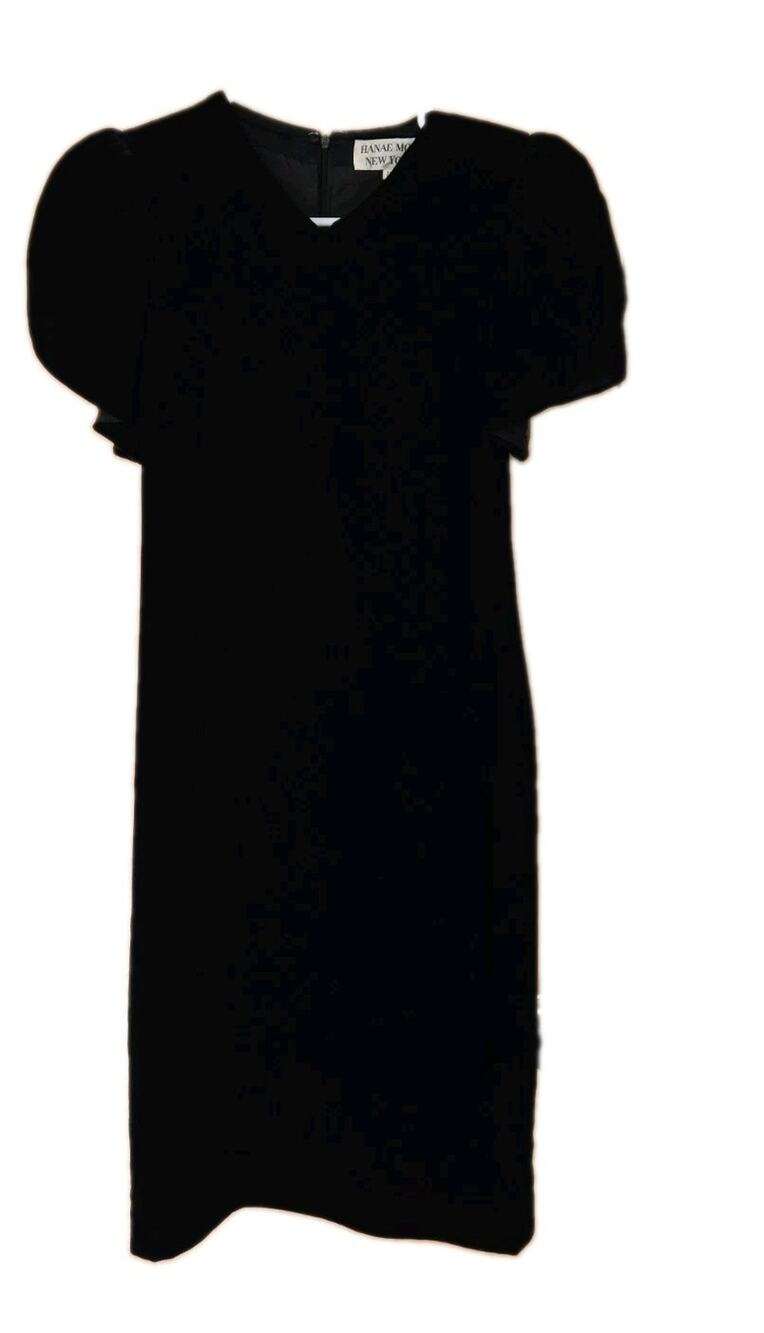 Vtg 80s Hanae Mori Black Velvet Dress sz 7A3 Party Retro Puffy Sleeves